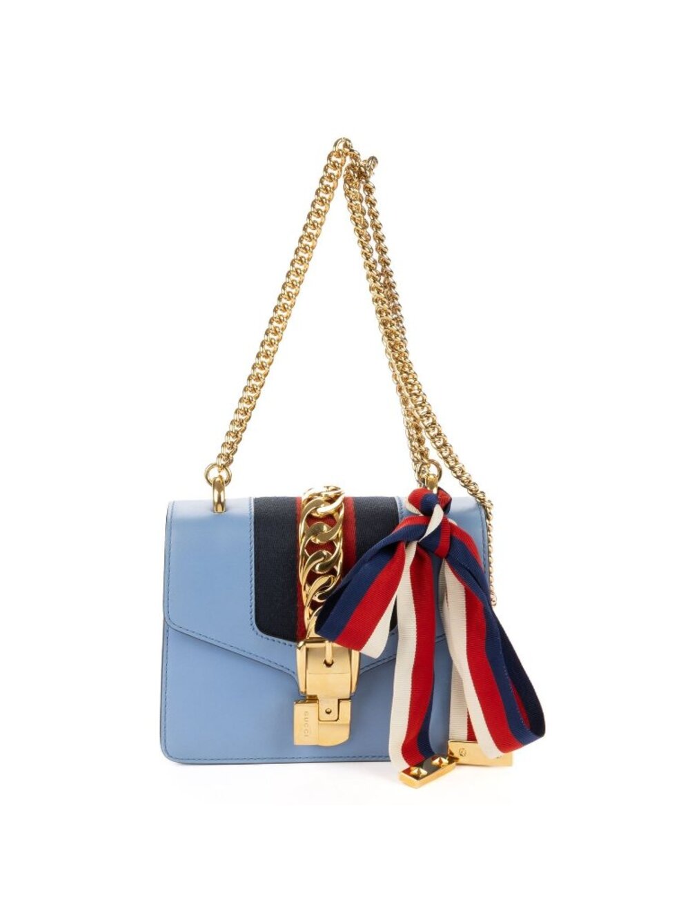Gucci Mini Silver Chain Bag Blue Smooth Calfskin